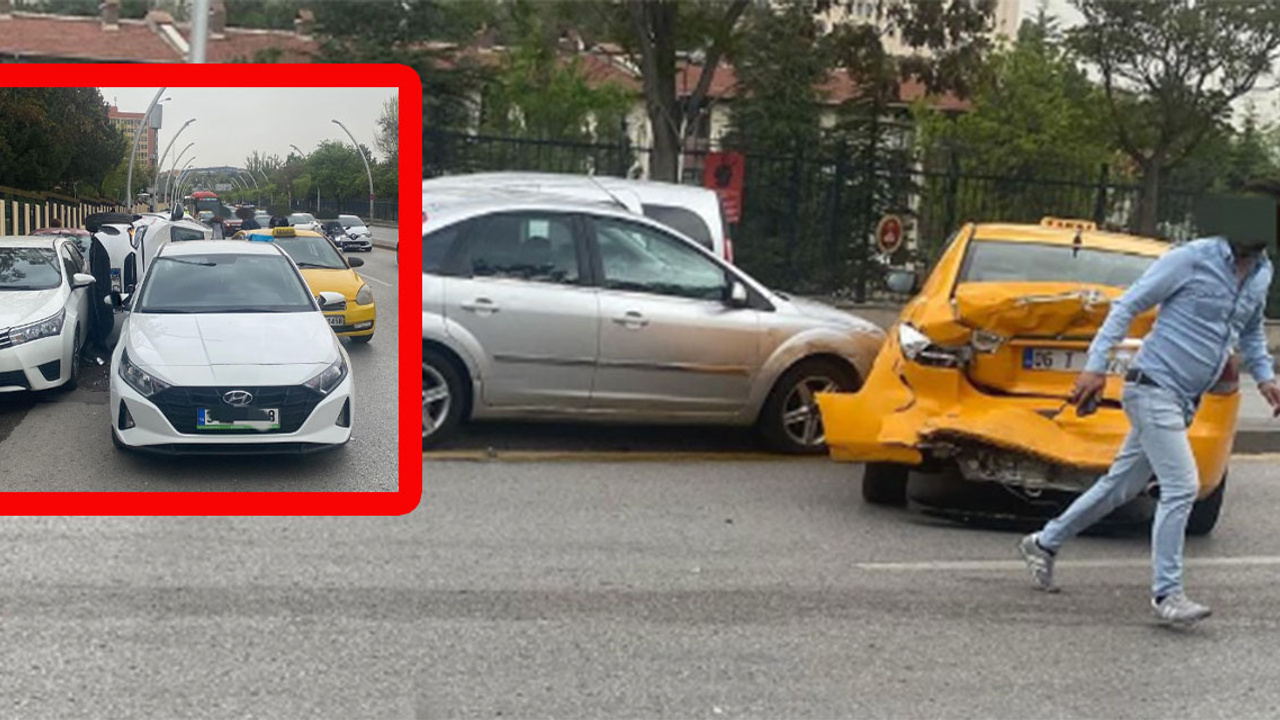 Çankaya'da zincirleme kaza! Araç devrildi, trafik aksadı!