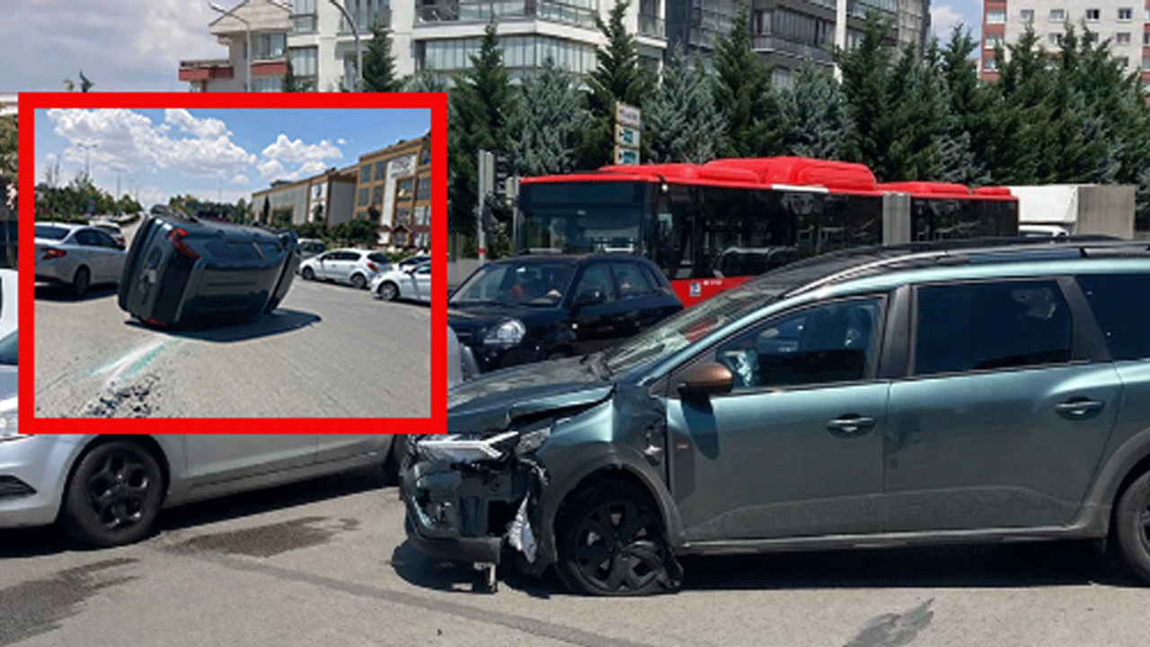 Etimesgut'ta kaza yapan araç yan yattı! Araç hurdaya döndü!