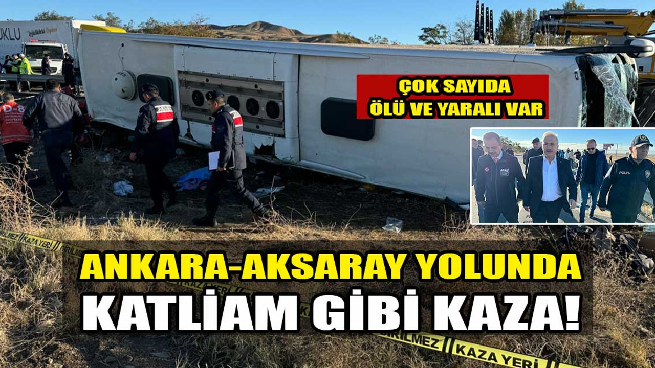 Aksaray-Ankara Karayolu'nda otobüs devrildi... Kaza sonrası ilk görüntüler...