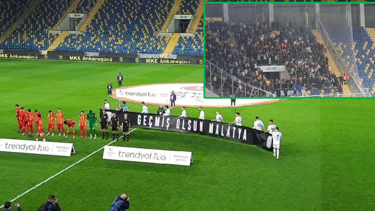 Ankaragücü taraftarı Eryaman'da deplasman tribününde: Geçmiş olsun Malatya" pankartı, Bursaspor sloganı...