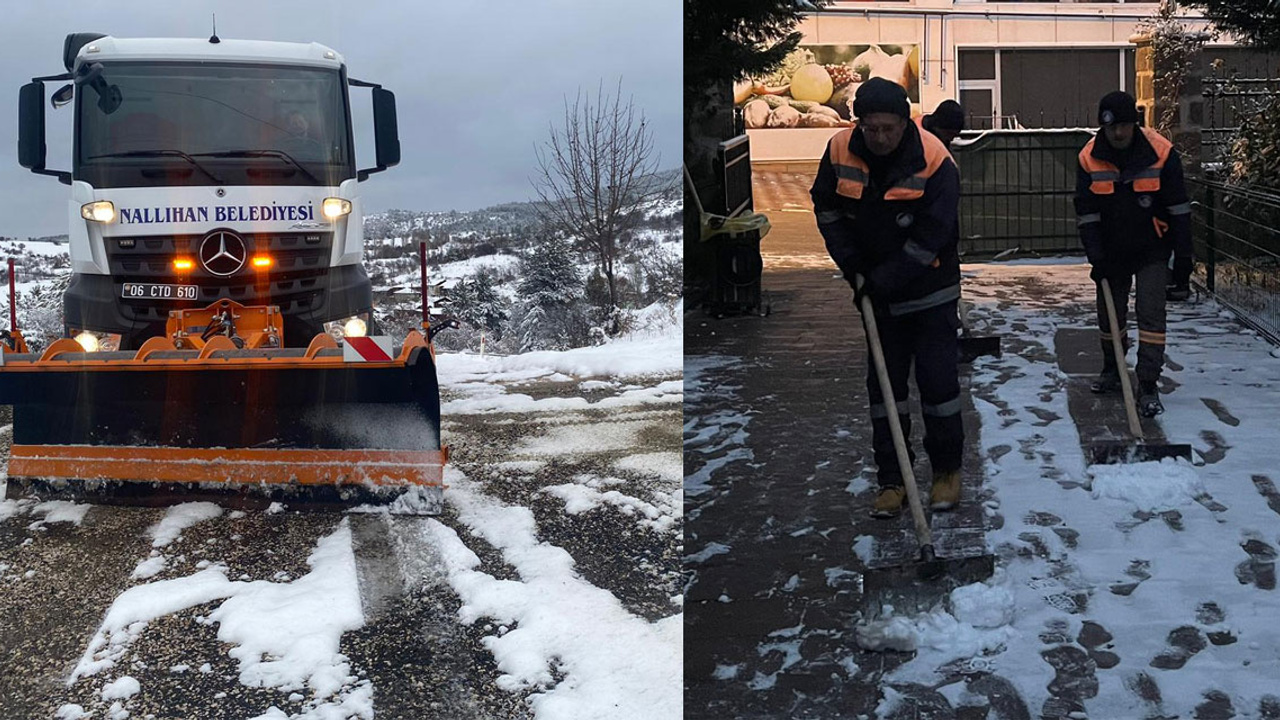 Ankara'da ilçe belediyelerin karla mücadelesi devam ediyor