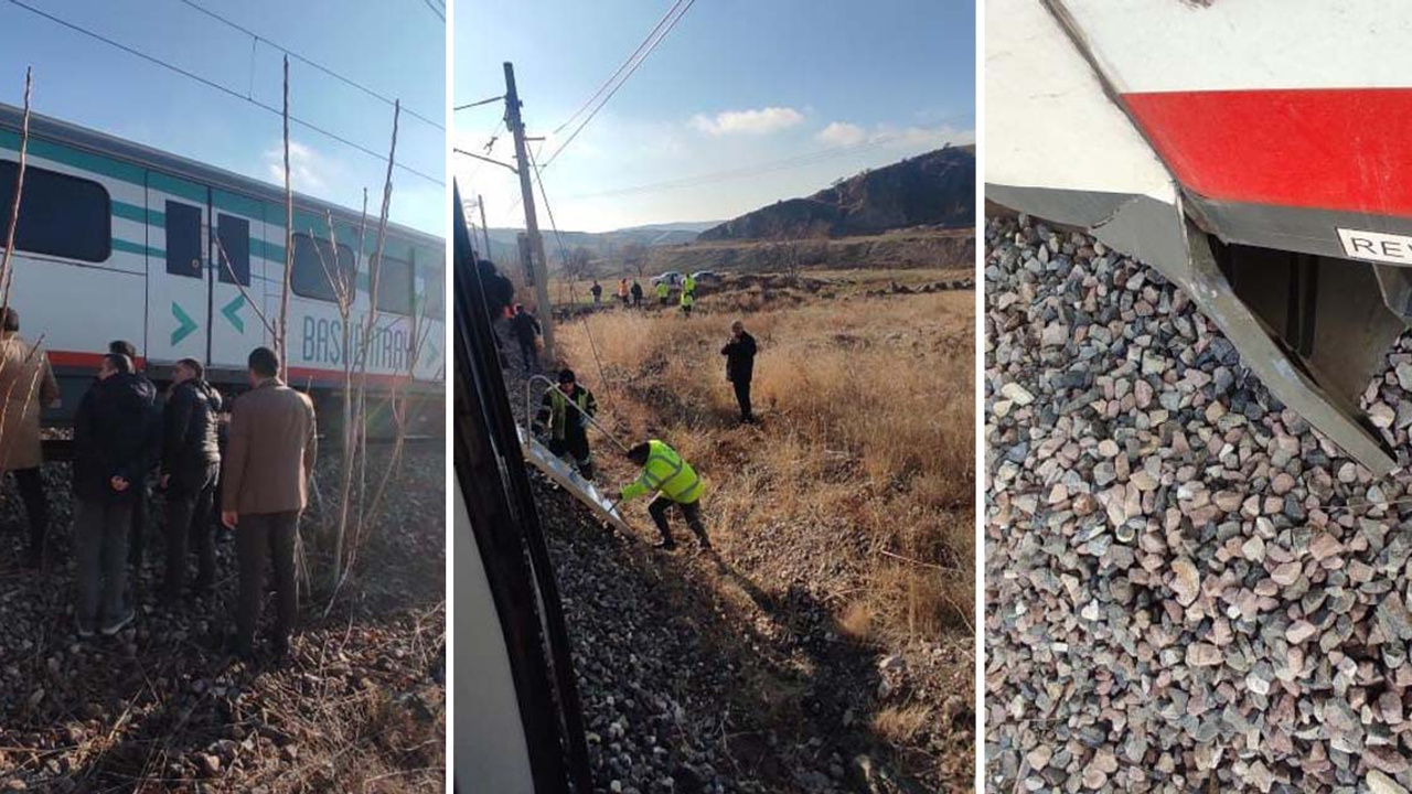 Ankara'da yolcu treni, raylara düşen kayaya çarptı