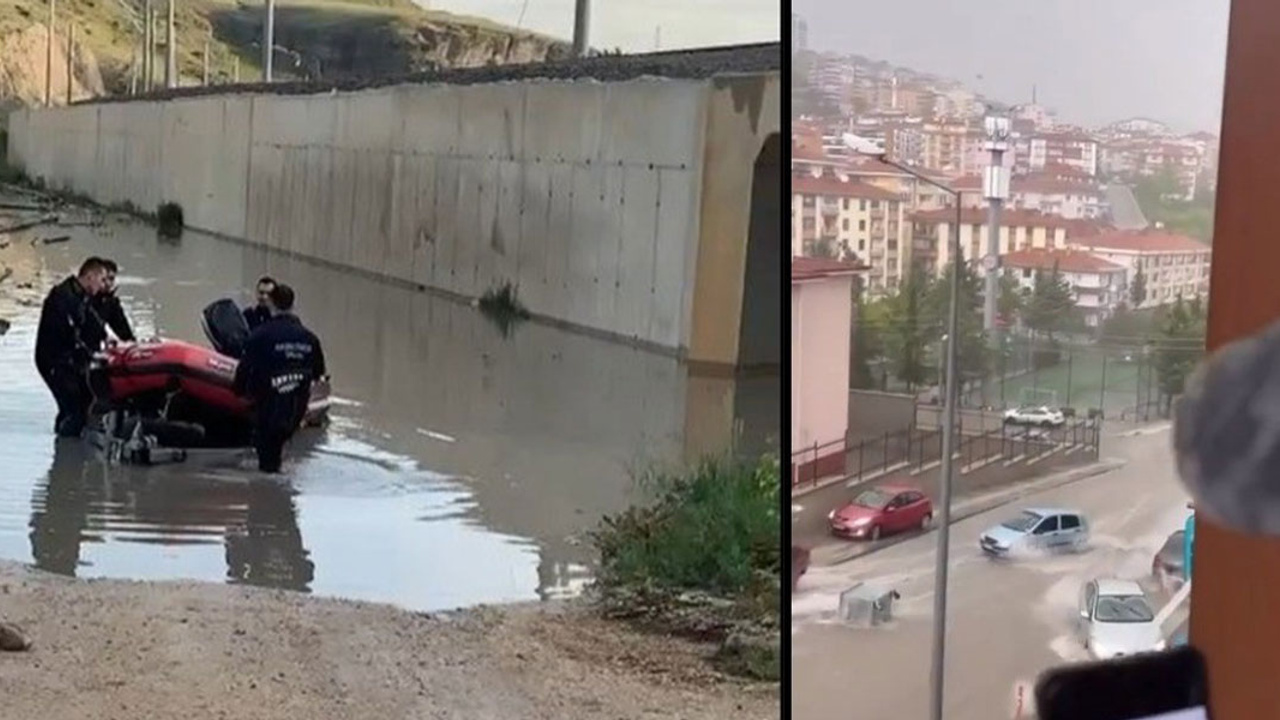 Başkent sular altında kaldı! Konteyner araçlara zarar verdi, Ankara Çayı taştı!